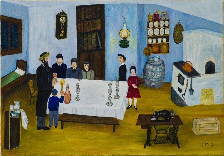 <b>Havdalah</b> - The Shwartzbach boys are standing next to their father, while the daughter is next to her mother. The younger son died and therfore was painted from the back.